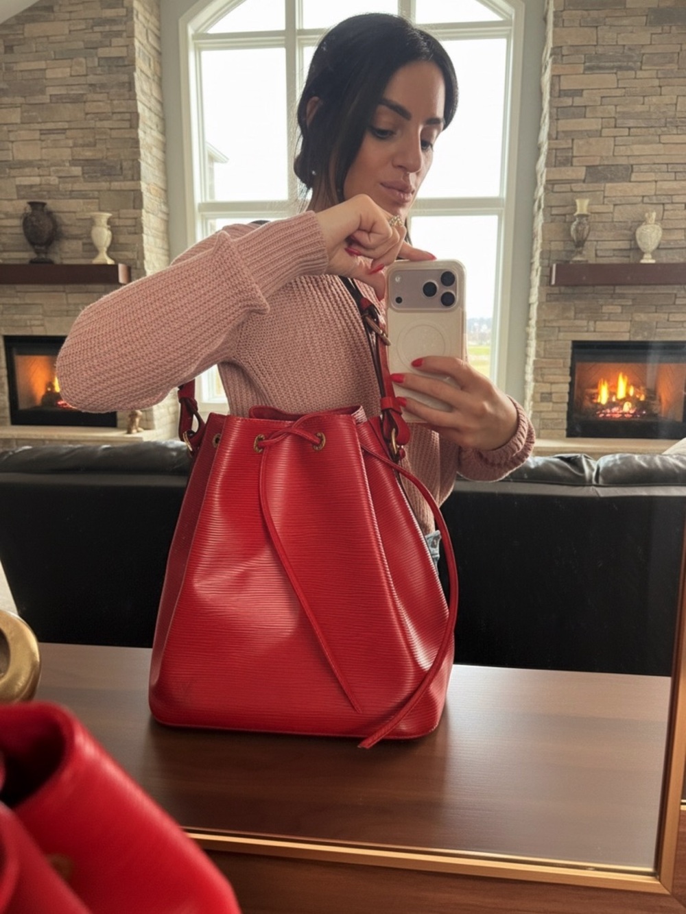 Louis Vuitton Red Epi Leather Drawstring Bucket Bag